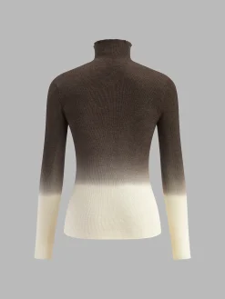 Wool-Blend Ombre Slim Knit Top