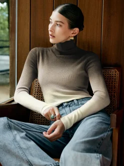 Wool-Blend Ombre Slim Knit Top