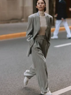 Wool-Blend Pinstripe Tweed Pants