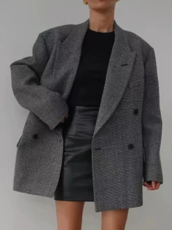 Wool-Blend Plaid Belted Blazer
