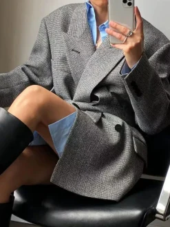 Wool-Blend Plaid Belted Blazer