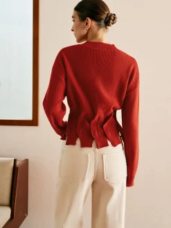 Wool-Blend Pleated Design Sweater