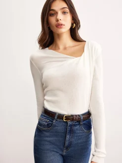 Wool-Blend Pleated Knit Top