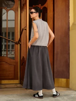Wool-Blend Pockets Pleated Skirt