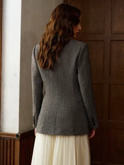 Wool-Blend Polka Dot Slim Blazer