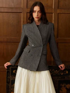 Wool-Blend Polka Dot Slim Blazer