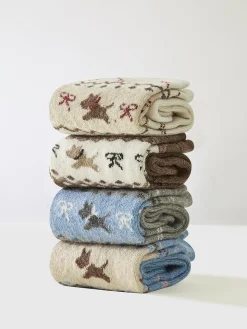 Wool-Blend Puppy-Pattern Socks