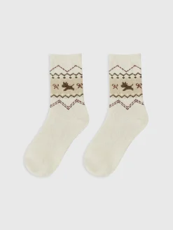 Wool-Blend Puppy-Pattern Socks