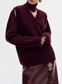 Wool-Blend Ribbed Cutout Sweater