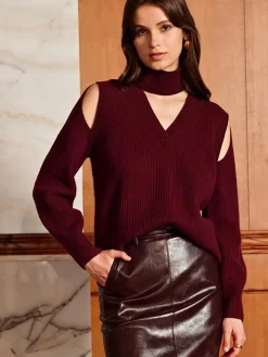 Wool-Blend Ribbed Cutout Sweater
