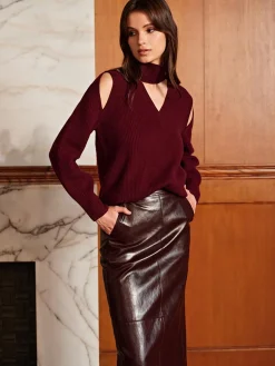 Wool-Blend Ribbed Cutout Sweater