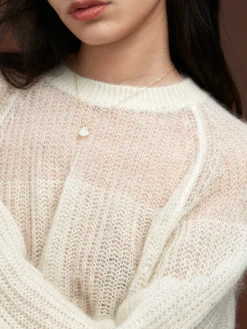 Wool-Blend Semi-Sheer Shift Knit Top
