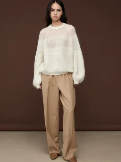 Wool-Blend Semi-Sheer Shift Knit Top