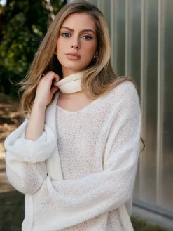 Wool-Blend Semi-Sheer Sweater With Scarf