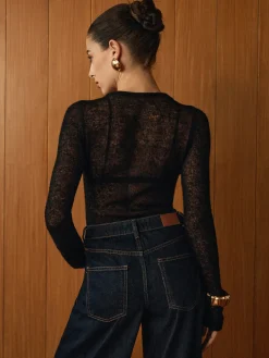 Wool-Blend Sheer Knit Top