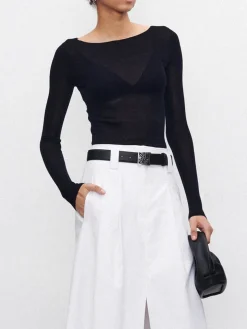 Wool-Blend Skinny Sheer Sweater