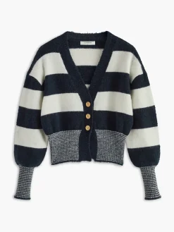 Wool-Blend Striped Cinched Cardigan