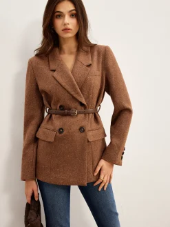Wool-Blend Textured Belted Blazer