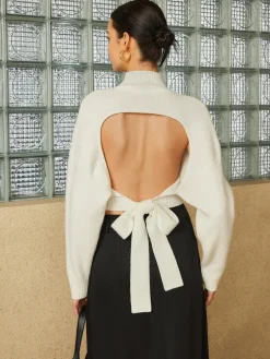 Wool-Blend Tie Open Back Sweater