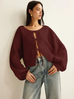 Wool-Blend Tie-Front Cardigan
