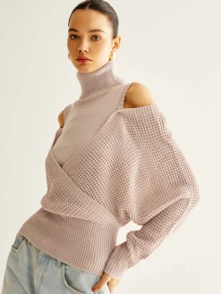 Wool-Blend Turtleneck Cinched Knit Top