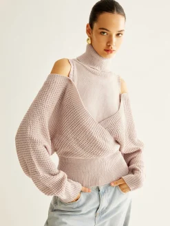 Wool-Blend Turtleneck Cinched Knit Top