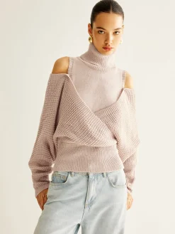 Wool-Blend Turtleneck Cinched Knit Top