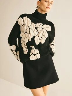 Wool-Blend Turtleneck Jacquard Sweater