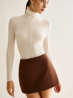 Wool-Blend Turtleneck Piping Sweater
