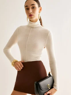 Wool-Blend Turtleneck Piping Sweater