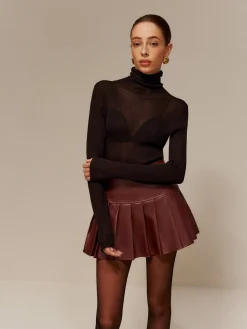 Wool-Blend Turtleneck Semi-Sheer Skinny Sweater