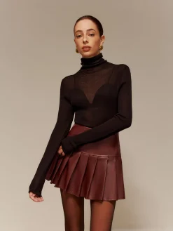 Wool-Blend Turtleneck Semi-Sheer Skinny Sweater