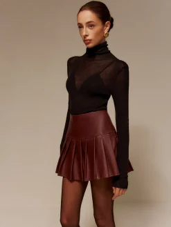 Wool-Blend Turtleneck Semi-Sheer Skinny Sweater