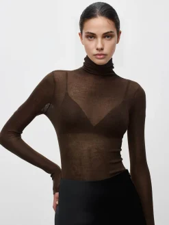 Wool-Blend Turtleneck Sheer Sweater