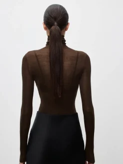 Wool-Blend Turtleneck Sheer Sweater