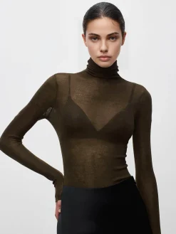 Wool-Blend Turtleneck Sheer Sweater