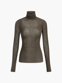 Wool-Blend Turtleneck Sheer Sweater