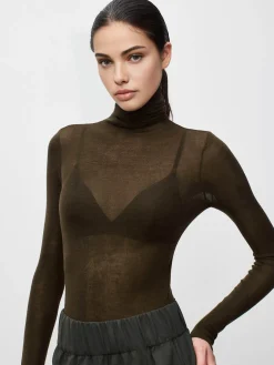 Wool-Blend Turtleneck Sheer Sweater