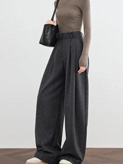 Wool-Blend Tweed Pleated Pants