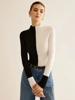 Wool-Blend Two Tone Skinny Knit Top