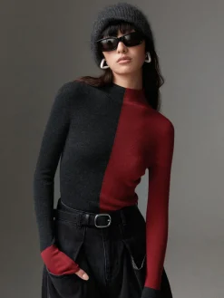 Wool-Blend Two Tone Skinny Knit Top