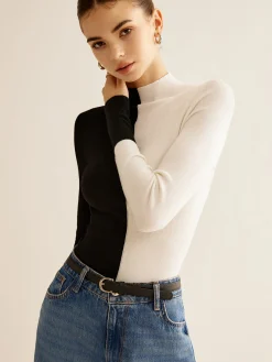 Wool-Blend Two Tone Skinny Knit Top