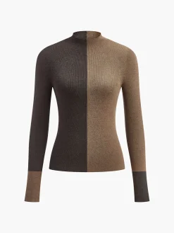 Wool-Blend Two Tone Skinny Knit Top
