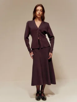 Wool-Blend V-Neck Button Cardigan