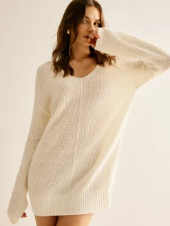 Wool-Blend V-Neck Sweater Dress Without Belt