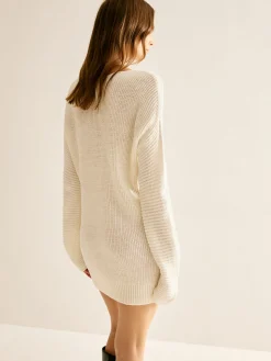 Wool-Blend V-Neck Sweater Dress Without Belt