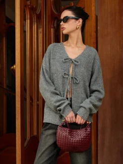 Wool-Blend V-Neck Tie Front Cardigan