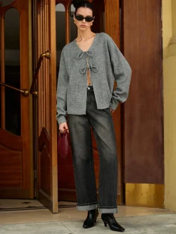 Wool-Blend V-Neck Tie Front Cardigan