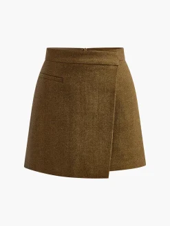 Wool-Blend Zipper Wrap Skirt