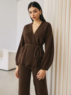 Wrap Belted Sweater Pants Set